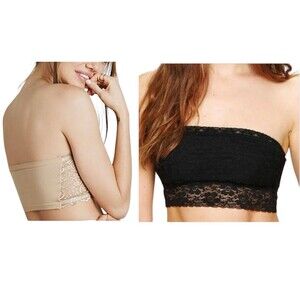 Women’s Free People Set of Two Lace Bandeau Bras Pull On Top Black Size M/L
